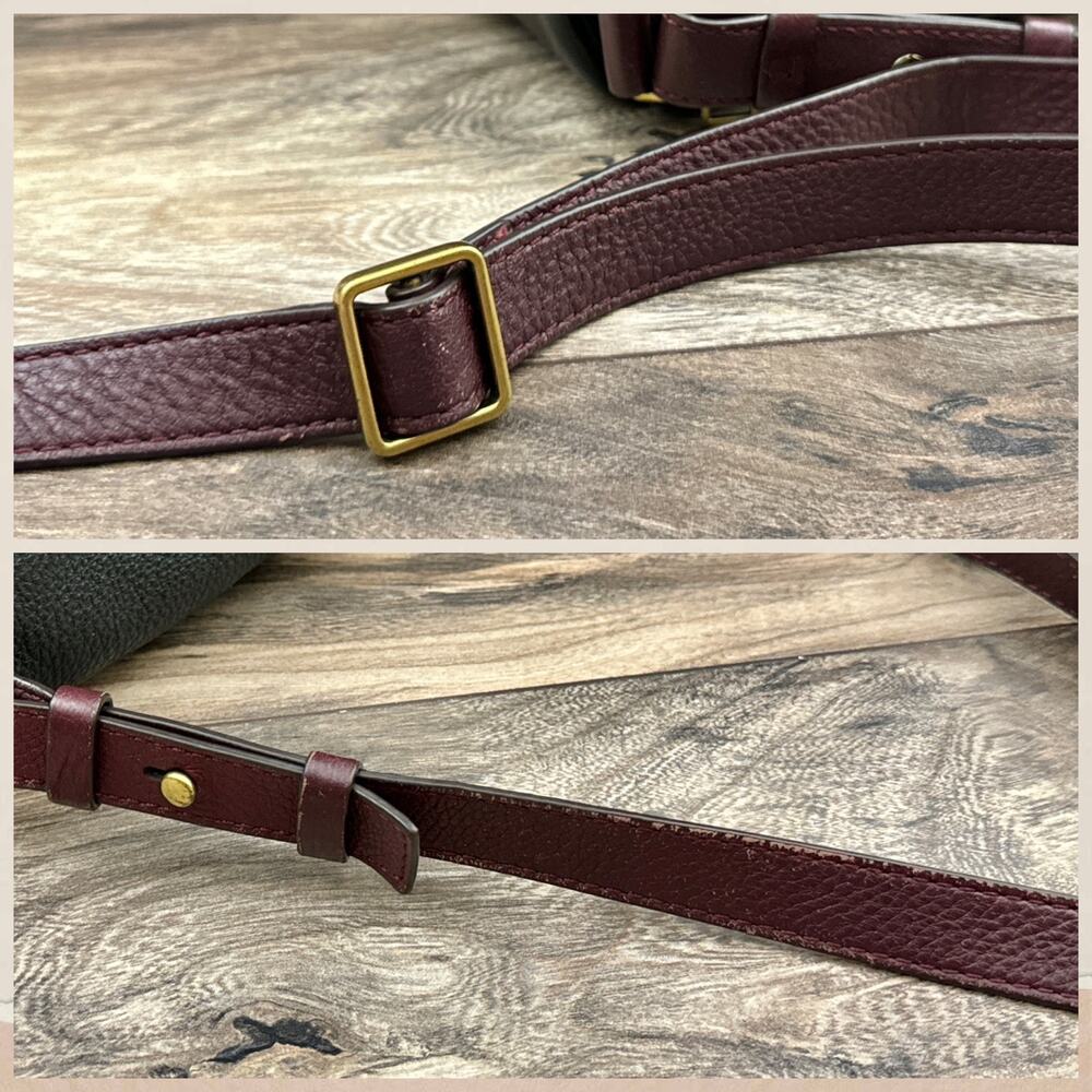 Fossil Leather Zipper Crossbody Shoulder Satchel Saddle Bag Black Burgundy - Picture 13 of 14
